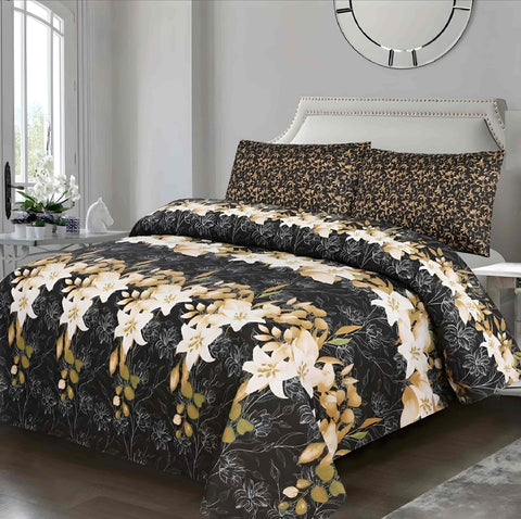 Cotton Salonica 3pc Bedsheet - Black Forest