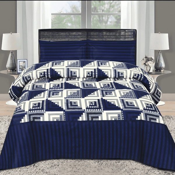 Cotton Salonica 3pc Bedsheet - Blue Stairs