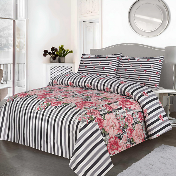 Cotton Salonica 3pc Bedsheet - Pink Zebra